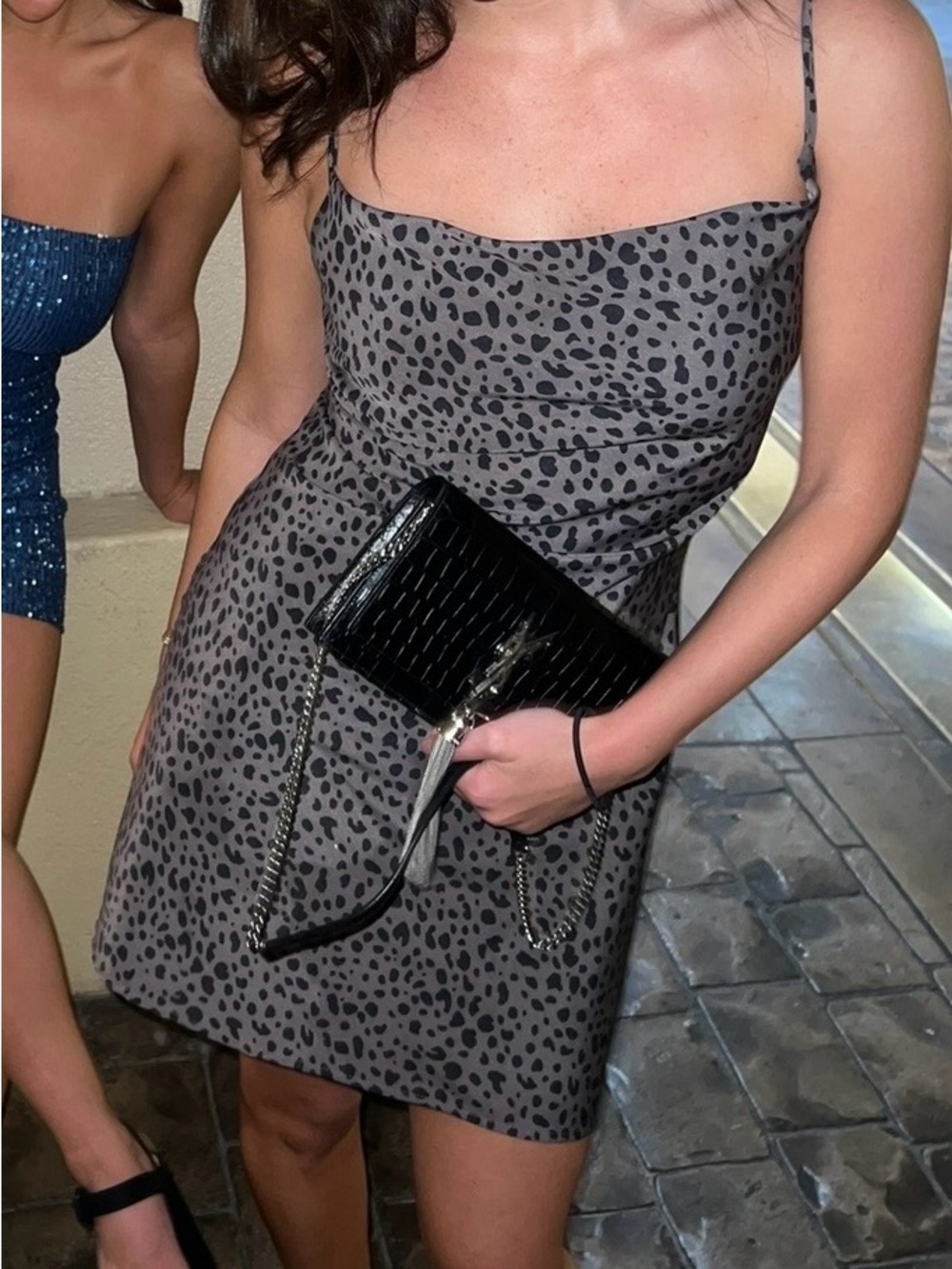 Audrey 3+1 Grey and Black Leopard Slip Dress
